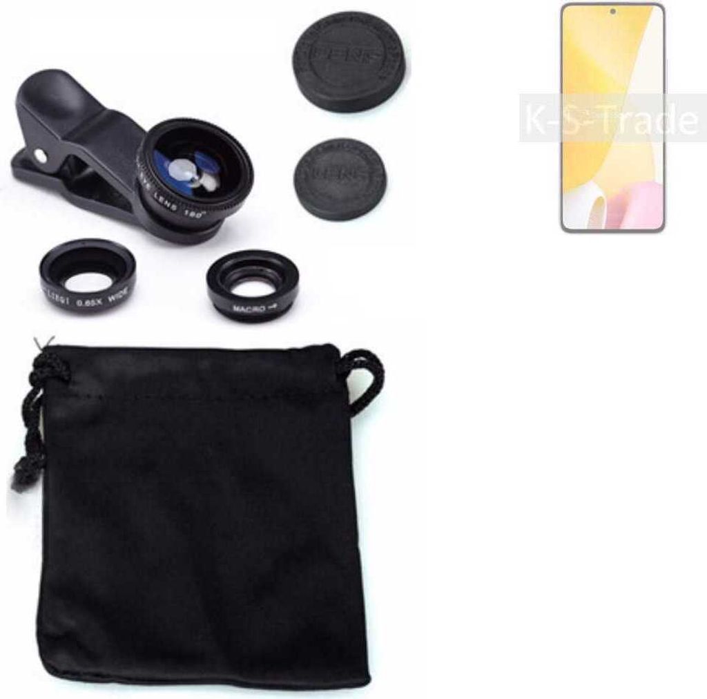 K-S-Trade Smartphone Kamera Linsen Set Kompatibel mit Xiaomi 12 Lite 3in1 Clip-On Kamera Adapter Macro Weitwinkel FishEye Fischauge Objektiv Linse