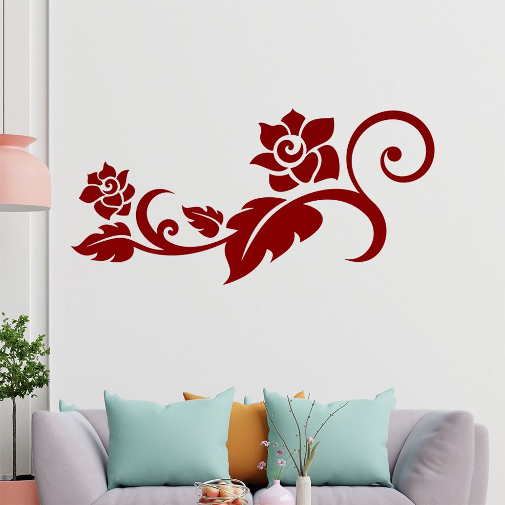 Rose - Linien Wandtattoo in 6 Größen - Wandaufkleber Wall Sticker - Dekoration, Küche, Wohnzimmer, Schlafzimmer, Badezimmer