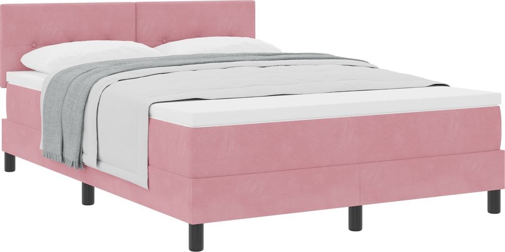 Eleganten-Stil Bettrahmen, Boxspringbett mit Matratze Rosa 140x200 cm Samt - Klassische Betten DE83334