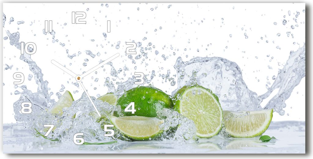 Wanduhr aus Glas – 60x30 cm - Glasbild - Glasuhr - Gehärtetes Glas - weisse-zeiger - Limes und Wasser