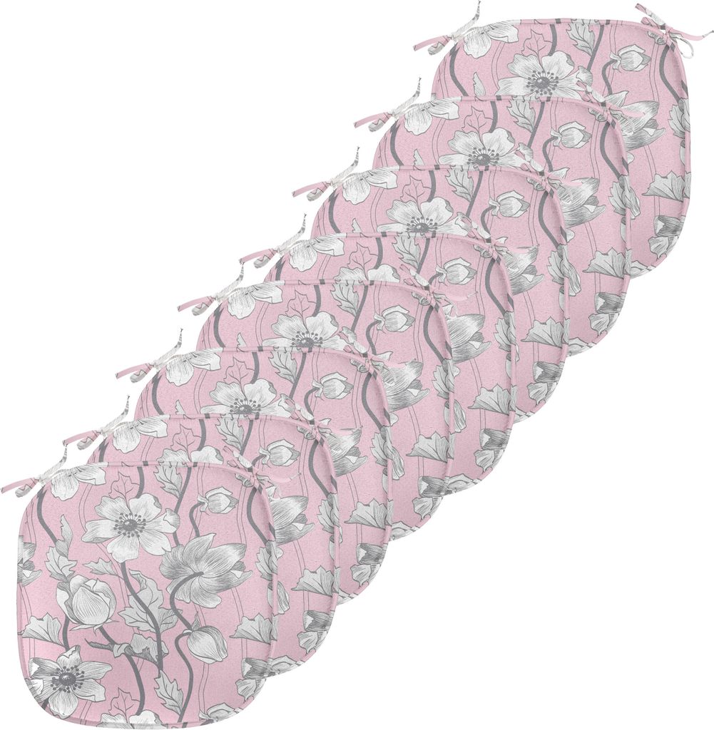 ABAKUHAUS Rosa und Grau Polster für Esszimmerstühle, Soft-Yoga Botanical, Dekoratives wasserfestes Kissen mit Riemen für Küchensitze, 40 cm x 4...
