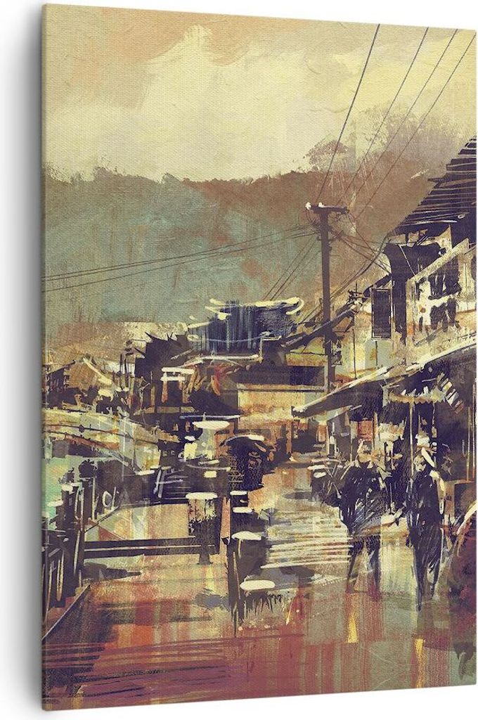 Bild auf Leinwand - Leinwandbild - Einteilig - Brücke Straße Fluss - 70x100cm - Wand Bild - Wanddeko - Wandbilder - Leinwanddruck - Wanddekoratio...