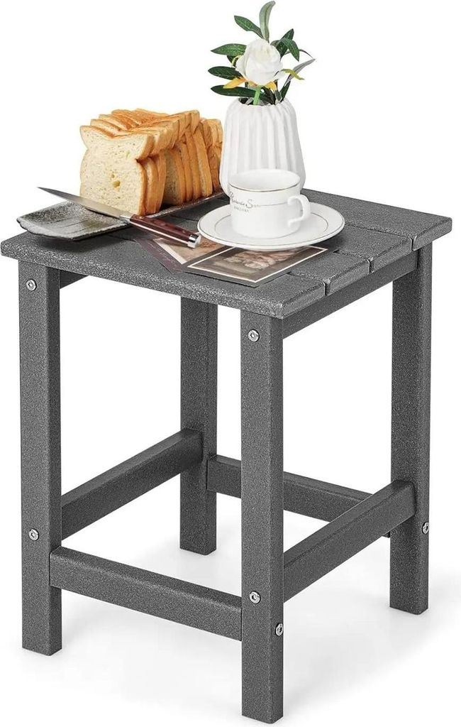 Beistelltisch - Kleiner Gartentisch - UV-beständiger Kunststoff - Wetterfest - Für Balkon, Terrasse, Garten - Grau