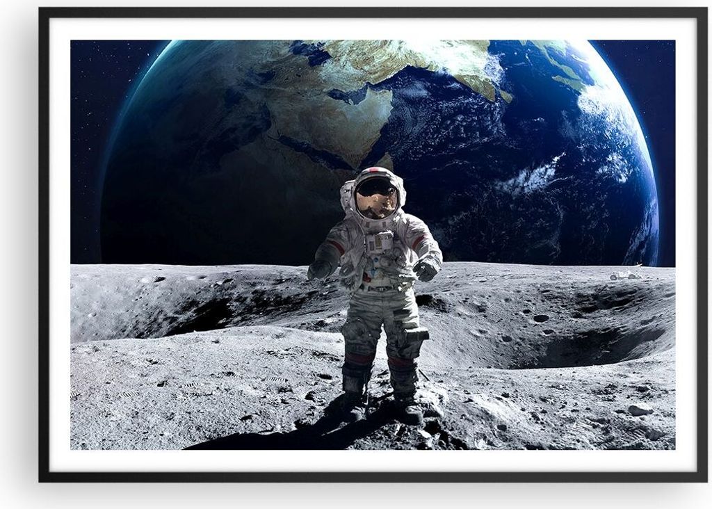 Gerahmtes Poster - Schwarzer Rahmen - Astronaut Mond Erde Produktbild 