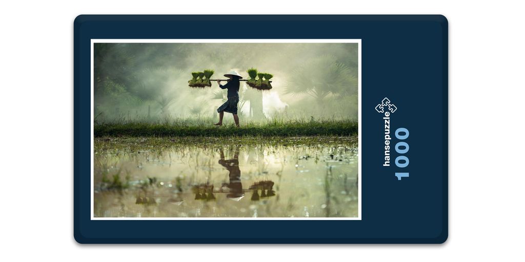 hansepuzzle 19000 - Reis-Ernte Puzzle, 1000 Teile, Menschen, 60,0 x 46,0cm mit hochwertiger Aufbewahrung, Kartonbox und wiederverschließbarem Beutel
