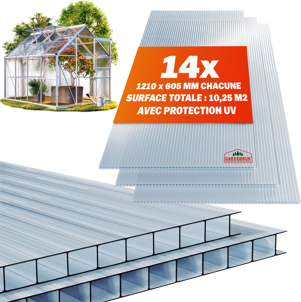 GARDEBRUK® 14x Plaques de polycarbonate creux 4mm Image du produit 