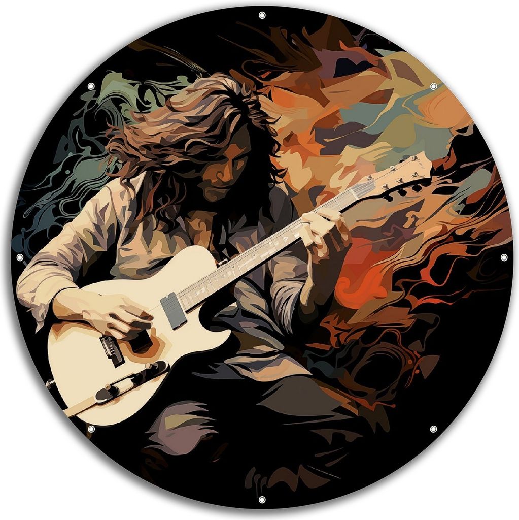Wallario rundes Outdoor-Poster für Garten oder Balkon, Motiv Gitarrensolo, 60 cm Durchmesser