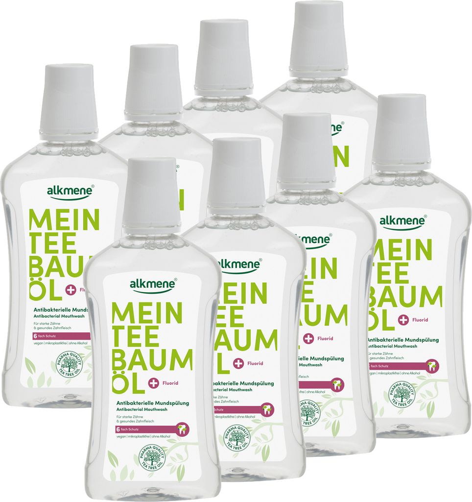 alkmene Mein Teebaumöl antibakterielle Mundspülung 8x 500 Produktbild 