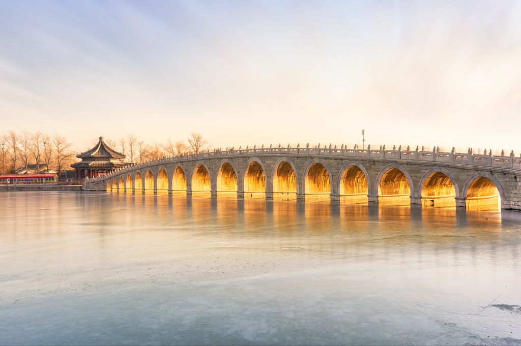 Muralo Fototapete Architektur 460 (B) x 300 (H) cm Vliestapete Wand Tapete Fluss Peking Brücke Himmel Wohnzimmer Schlafzimmer moderne Wandbild Abs...