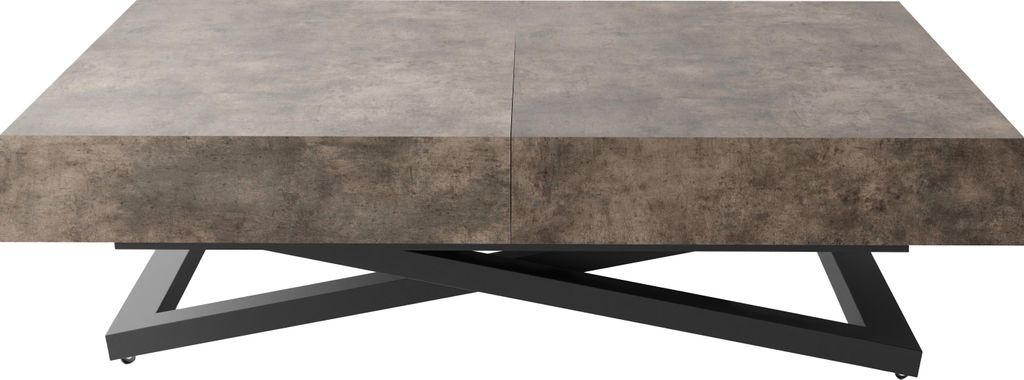 Couchtisch Höhenverstellbar und Ausziehbar Cavetta U - Wohnzimmertisch Esstisch Multifunktionstisch mit Schwarzem Metallgestell 120-200/80/27-76 c...