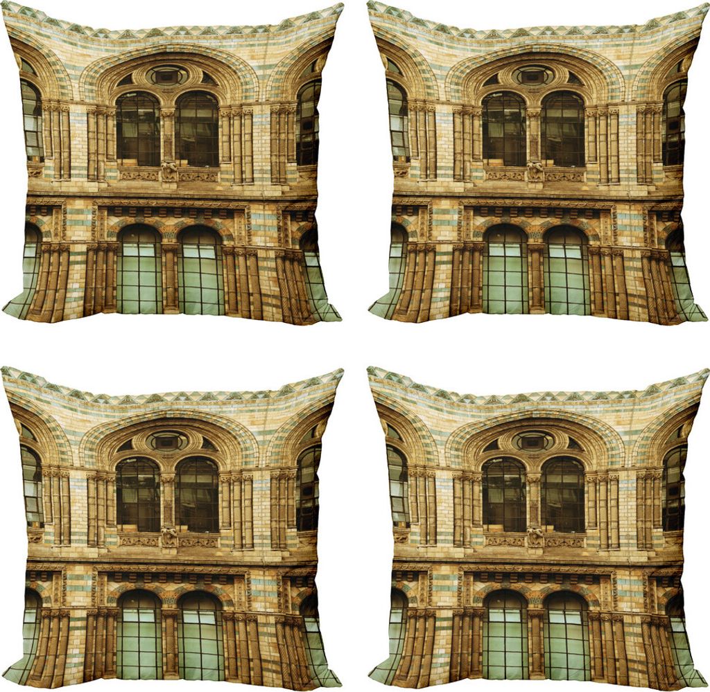 ABAKUHAUS Städtisch Kissenbezug Set (4 Stück), European City Building, Moderner Doppelseitiger Digitaldruck, 50 cm x 50 cm, Sepia