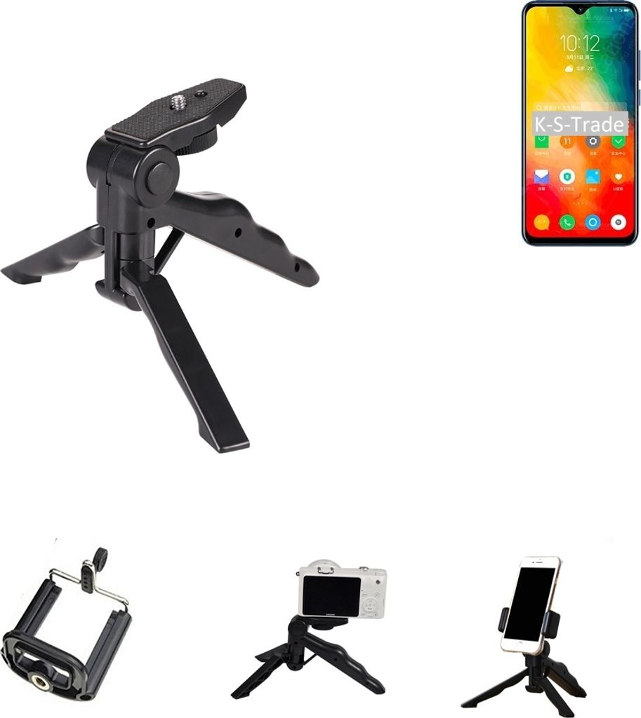 K-S-Trade Stativ Tisch-Ständer Dreibein Handy-Stativ Ständer kompatibel mit Lenovo K6 Enjoy Mini-Stativ Smartphone Tripod Handy-Stativ aus Plastik