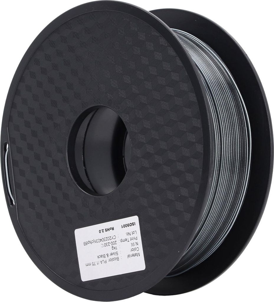 3D-Druck-Verbrauchsmaterial 1,75 mm PLA-Filament, 2 Farben, Silber/Schwarz