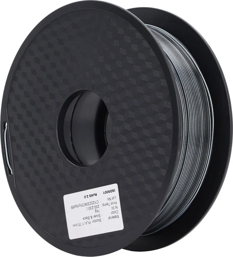 Consommable Impression 3D Filament PLA 1.75mm Duo Argent Noir Satiné