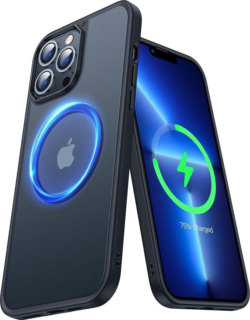 Hülle für Apple iPhone 13 Pro 6,1 Zoll, schwarzer Rahmen, halbtransparente Rückseite, Magsafe