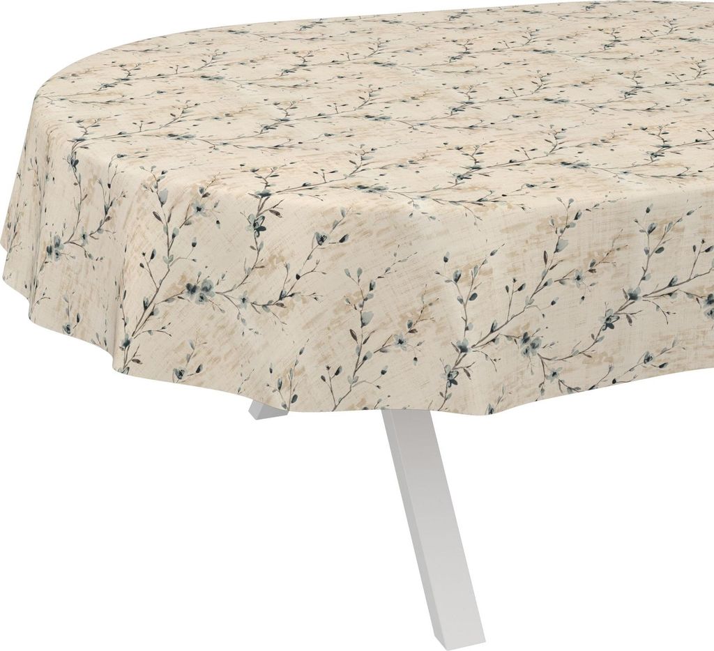 Tischdecke Vintage Kiev Beige Oval 280x140cm Schnittkante Wachstuch abwaschbar