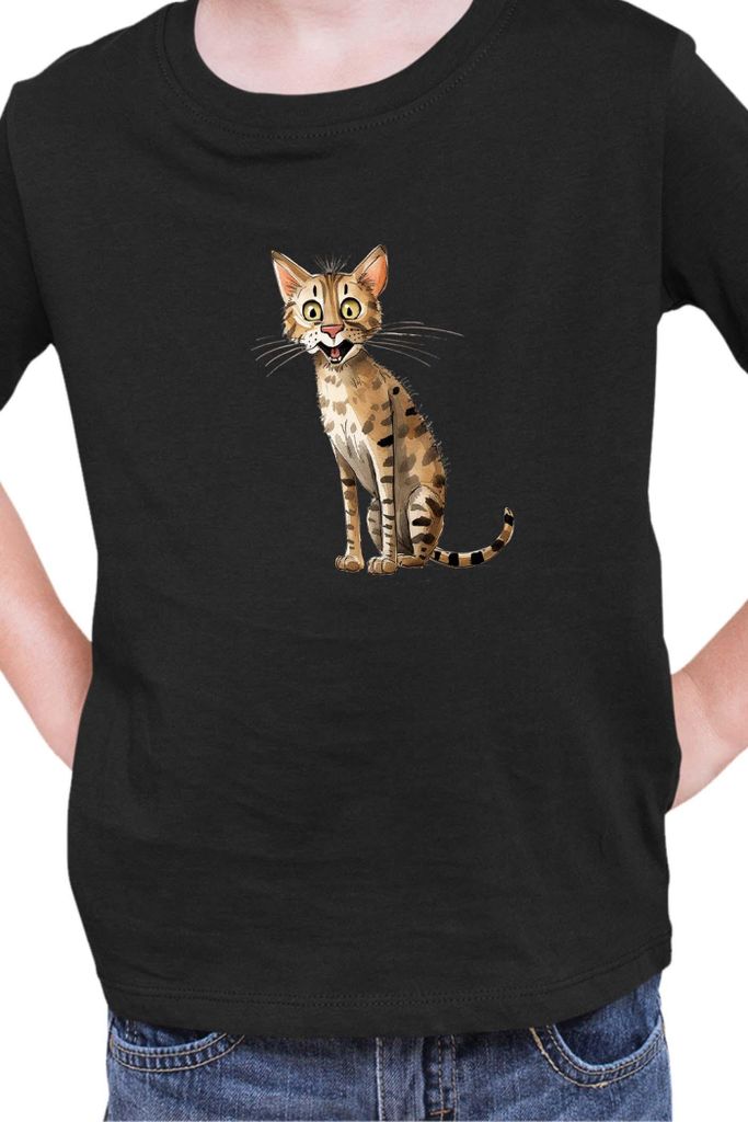 Kinder T-Shirt Funny Cats Breeds Savannah Cat, 3-4 Jahr - 104 / Schwarz