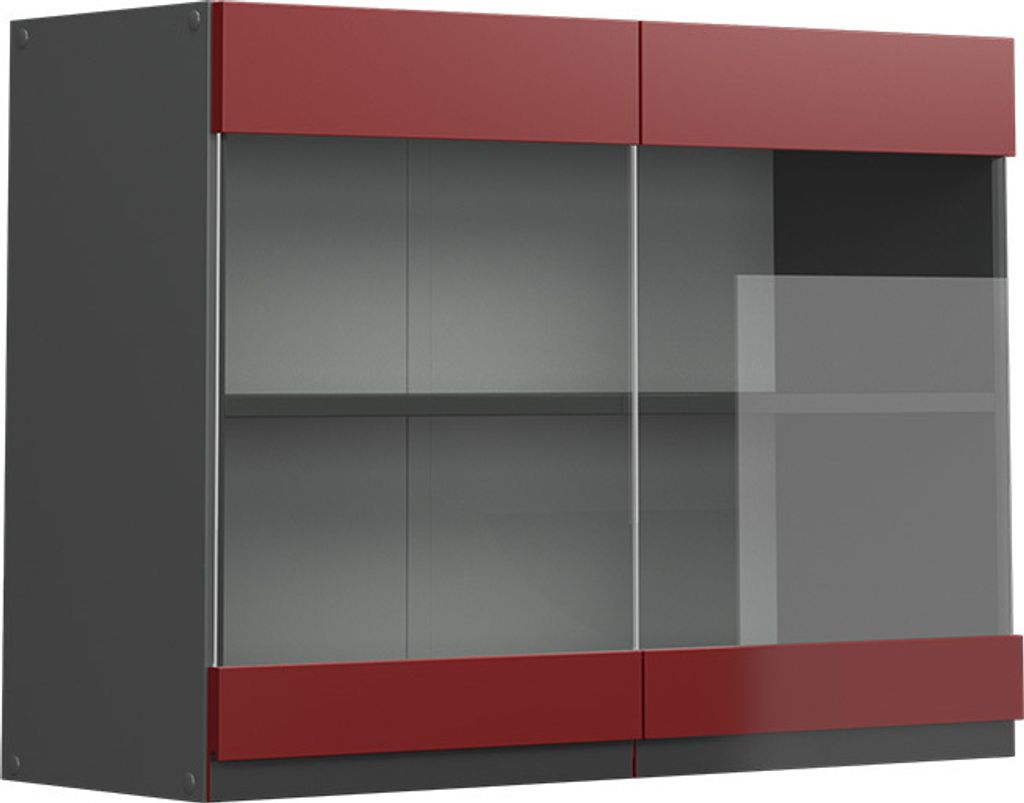 Küchenglasschrank Vicco R-Line Rot 80 cm J-Shape, Model 39744