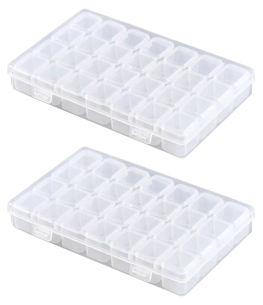 Boîte de rangement 28 cases transparente pour strass et nail art lot