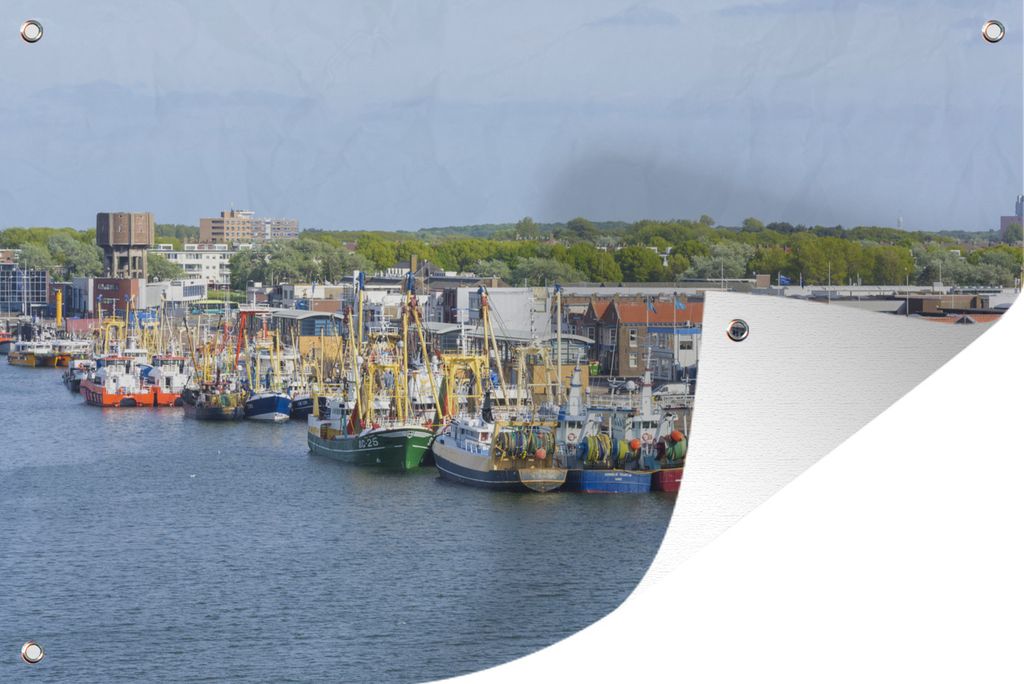 MuchoWow 120x80 cm Outdoor-Poster Gartendeko Sichtschutz Garten Poster für den Garten Fischerboote im Hafen von IJmuiden