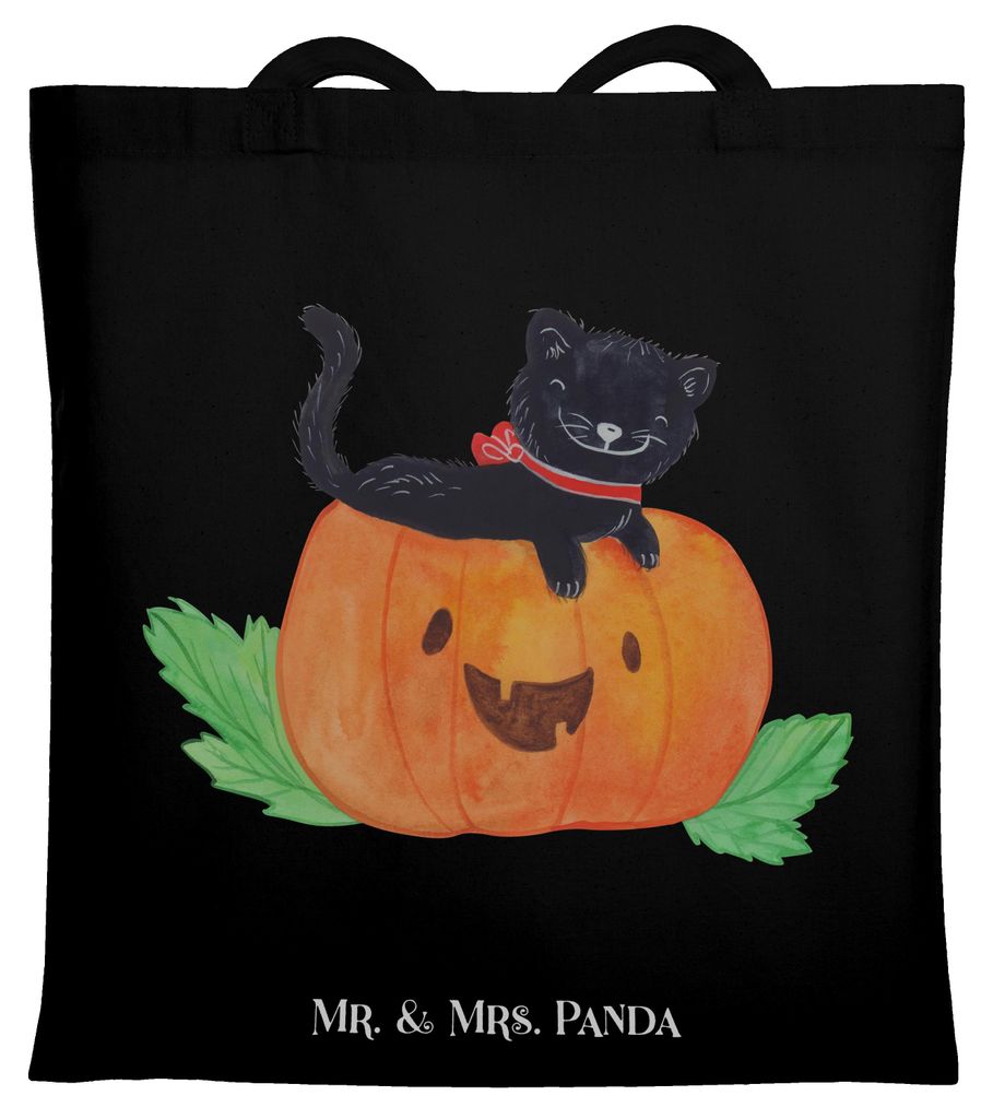 Mr. & Mrs. Panda Beutel Schwarze Katze - Schwarz - Geschenk, Tasche, Dekoration, dokumententasche, Tote Bag, Jutebeutel, Uni