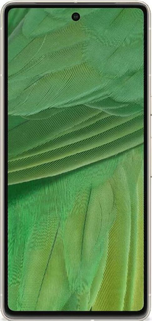 A close-up of a smartphone screen displaying a green feather pattern.