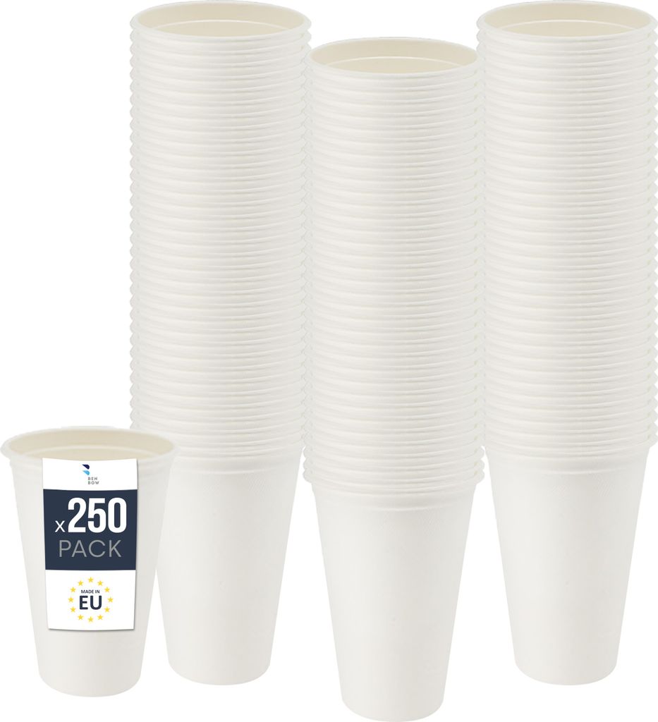 BenBow Einwegbecher aus Zuckerrohr, Weiß, 400 ml x 250 – Besser als Pappbecher, Umweltfreundlich, Ideal für Partys oder Kaffee