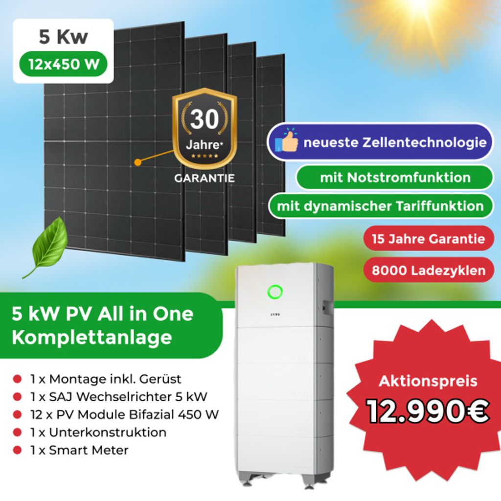 PV-Anlage 5 kW mit bifazialen 460W Modulen inkl. Montage – Maximale Energieausbeute für Ihr Zuhause!
