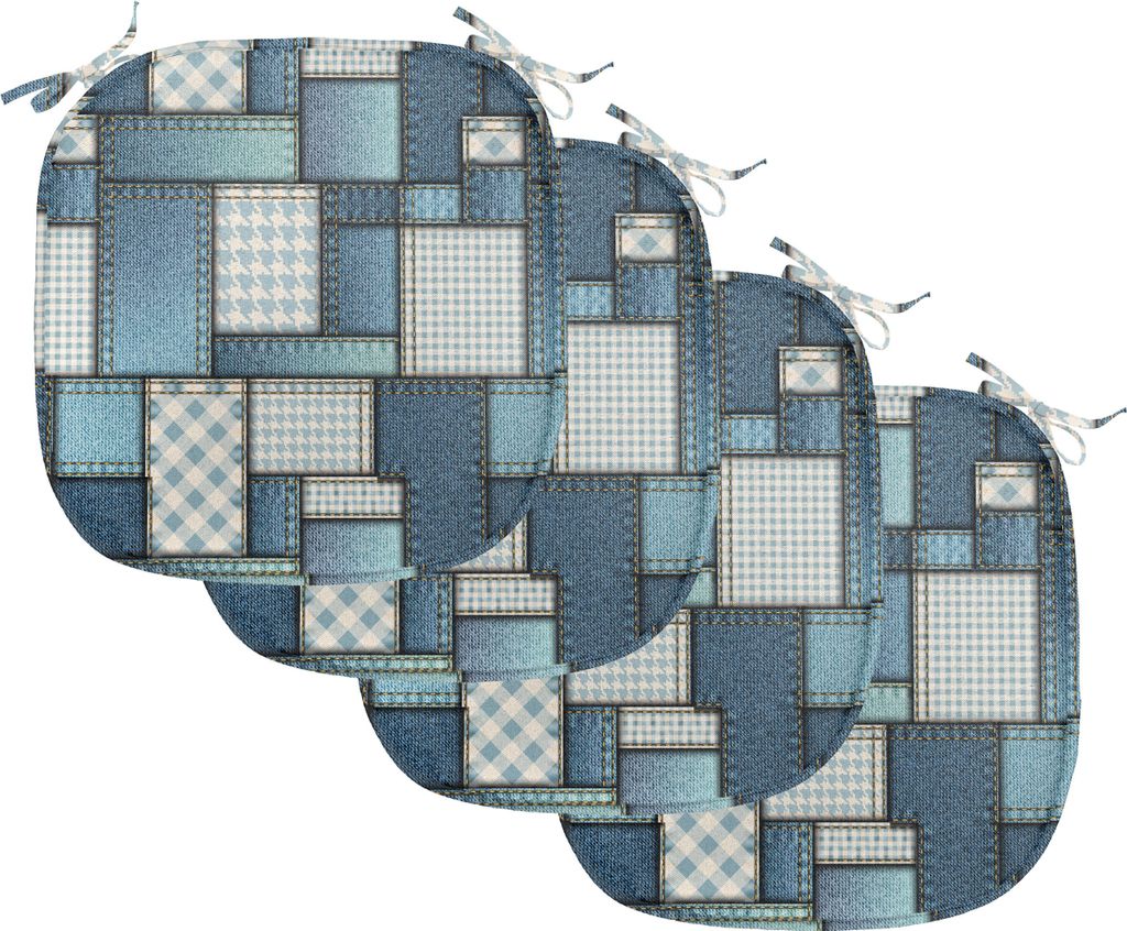 ABAKUHAUS Bunt Polster für Esszimmerstühle, Denim sewings, Dekoratives wasserfestes Kissen mit Riemen für Küchensitze, 40 cm x 40 cm-4er Pack, ...