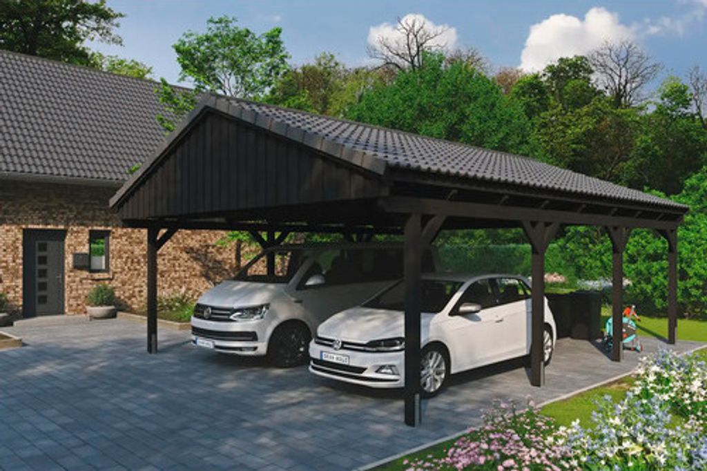 Doppelcarport SKAN HOLZ Fichtelberg inkl. Pfostenanker 618 x 808 cm anthrazit