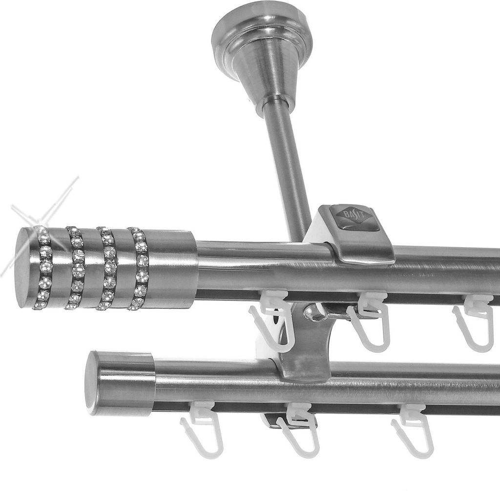 Innenlauf Edelstahl Look Gardinenschiene Gardinenstange 20mm Deckenträger 2-läufig Kristall D61 E39E30 II