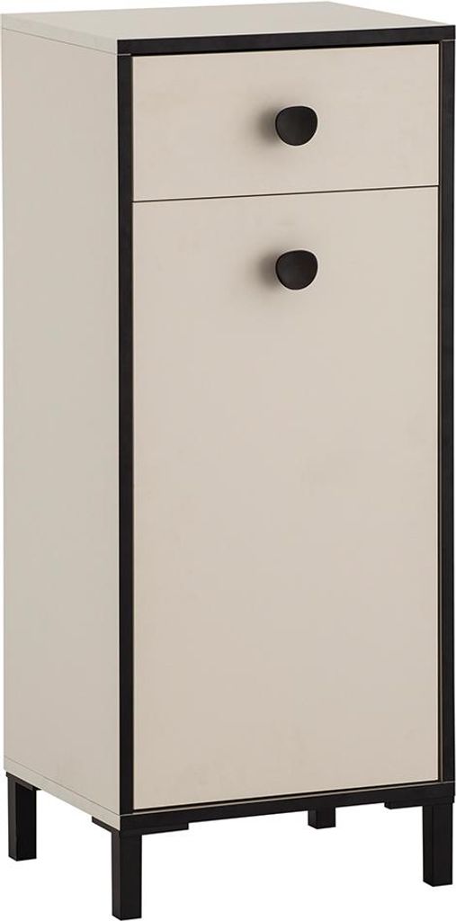 Badezimmer Midischrank in Beige mit Mattschwarz, 1 Schublade & 1 Tür - ELMIRA-80