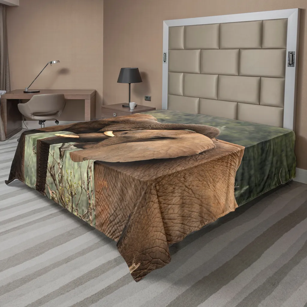 Drap de lit plat motif Éléphants d'Afrique en coton doux 260x228 cm