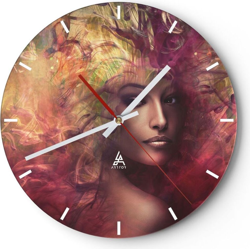 Wanduhr - Rund - Glasuhr - frau gesicht - 40x40cm - Schleichendes Uhrwerk - Lautlos - zum Aufhängen bereit - Dekoration Modern - Wanddekoration au...