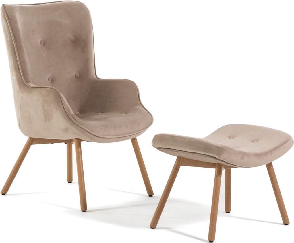 Gepolsterter samtsessel mit passendem fußhocker und beinen in holzoptik, sessel mit armlehnen, relaxsessel – elegant und bequem für wohnzimmer,...