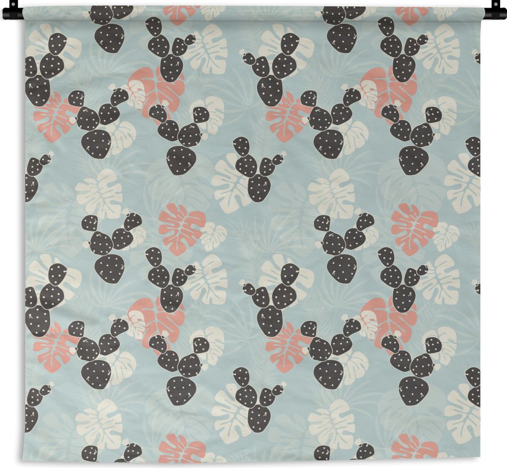 MuchoWow Wandteppich Wandbehang Kaktus - Monstera - Muster - Pastell - Hawaii 150x150 cm Tapisserie Dekoration Wandtuch - Wohnaccessoires - Modernes