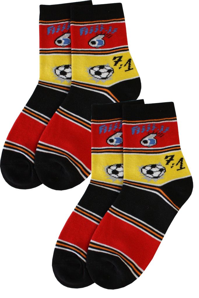 Kinder Socken 2-er Pack aus Baumwolle Fußballfan Gold und Rot Größe 35-38