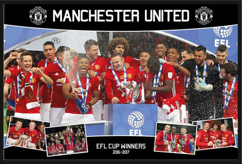 Tableau Manchester United Vainqueur Coupe EFL 17 + Cadre Noir 61x91.5cm