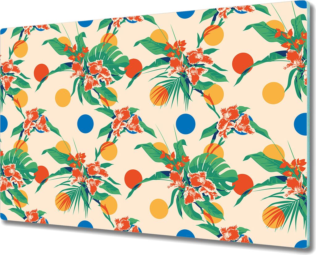 Glas-Herdabdeckplatte Glaskeramikkochfeld-Abdeckung Spritzschutz - 80x52 cm - Blumensträuße Tupfen