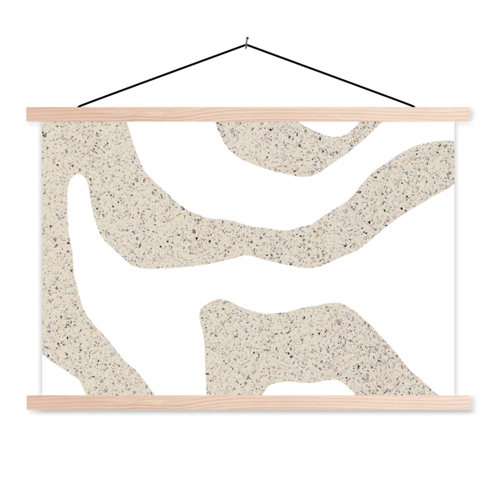 MuchoWow Textilposter Abstrakt - Terrazzo - Design - Beige 120x80 cm mit holzfarbenen Rahmen - Aufhängeset