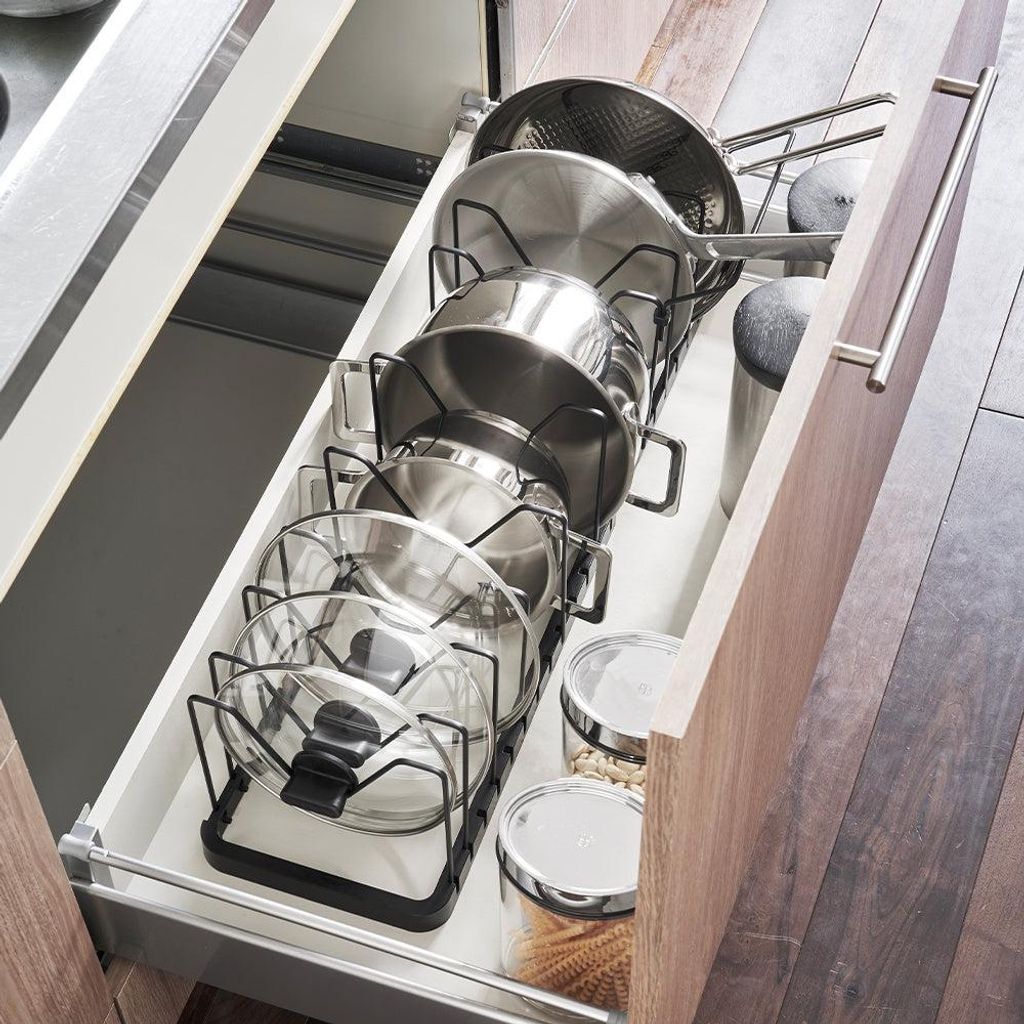 Yamazaki pfannen- und topfdeckelhalter ausziehbar - Schwarz Produktbild 