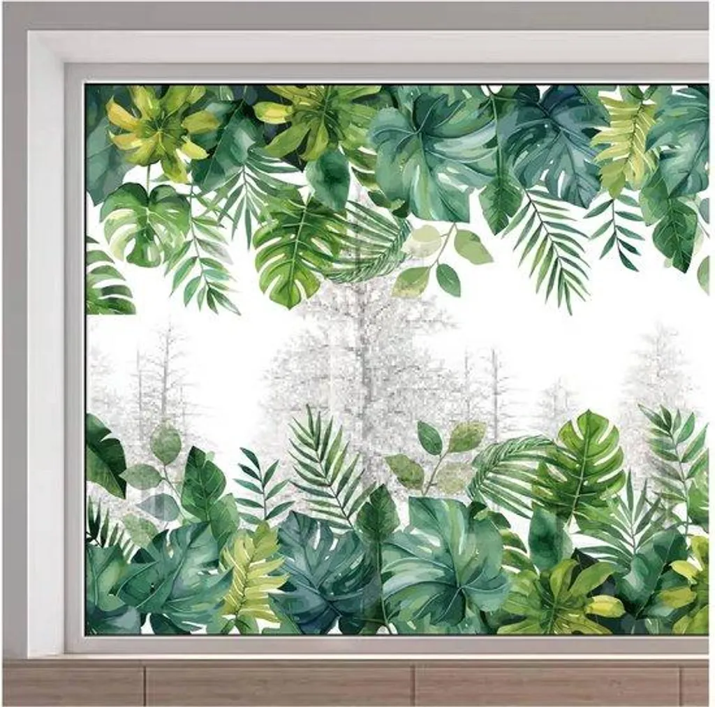 Stickers Vitres Feuilles Tropicales Vertes - Déco Translucide 38x116