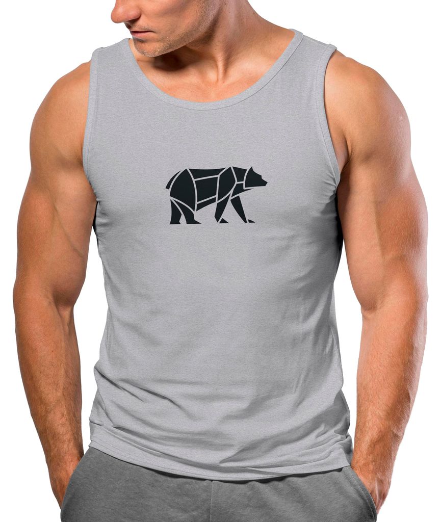 Herren Tank-Top Polygon Design Print Bär Bear Tiermotiv Outdoor Fashion Streetstyle Muskelshirt Neverless Polygon 1 grau XL
