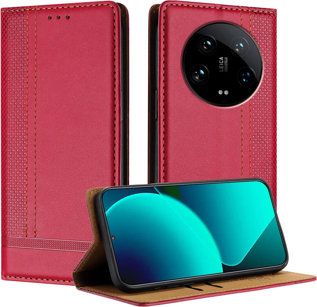 Cover Rossa Xiaomi 14 Ultra Pelle con Supporto - Stile e Sicurezza