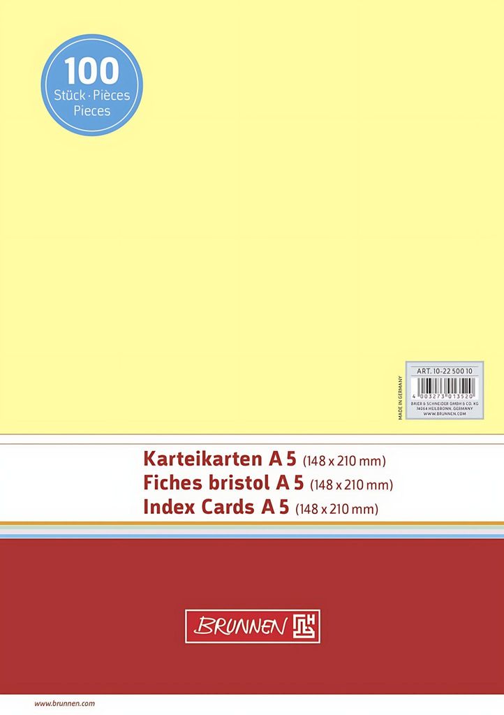 Karteikarten A5 blanko gelb VE=100 Stück Produktbild 