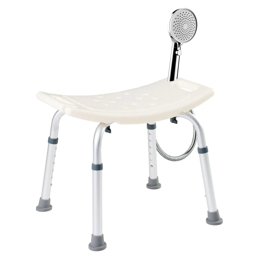 AREBOS Sgabello Bagno Antiscivolo Bianco - Altezza Regolabile 6 Livelli