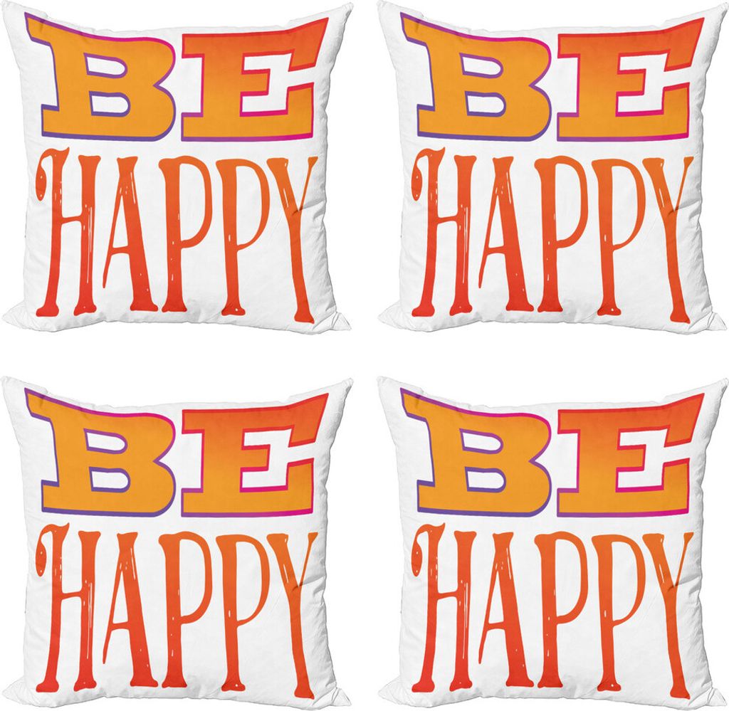 ABAKUHAUS Sei glücklich Kissenbezug Set (4 Stück), Flüchtiger-Art-Text Wörter, Moderner Doppelseitiger Digitaldruck, 60 cm x 60 cm, Burnt Orang...