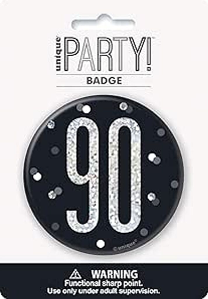 Unique Party - Prismatisch - Abzeichen, 90. - Messing Rund SG38421 (Einheitsgröße) (Schwarz)