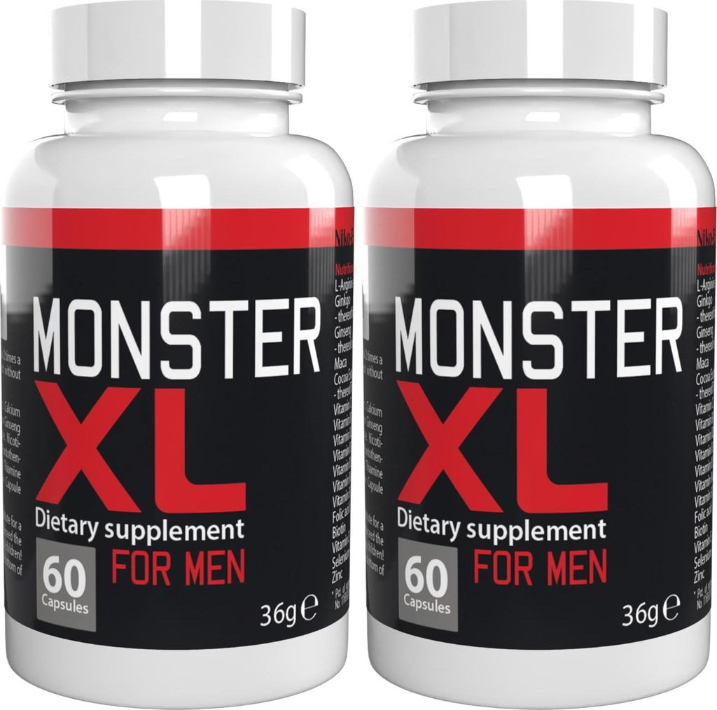 Monster XL - 120 Kapseln (2x60) hochdosiert - L-Arginin, Zink, Selen, Maca & Ginseng - Original Schweizer Rezept - Vegan & Pflanzlich - 2er Pack