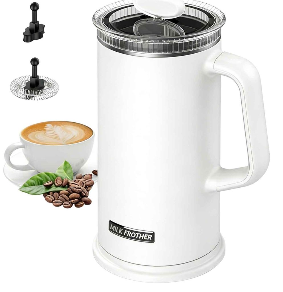 Zimilo 4 in 1 Elektrischer Milchaufschäumer, 500 ml, heiß und kalt, cremiger Milchschaum, Antihaftbeschichtung, automatische Abschaltung, Weiß